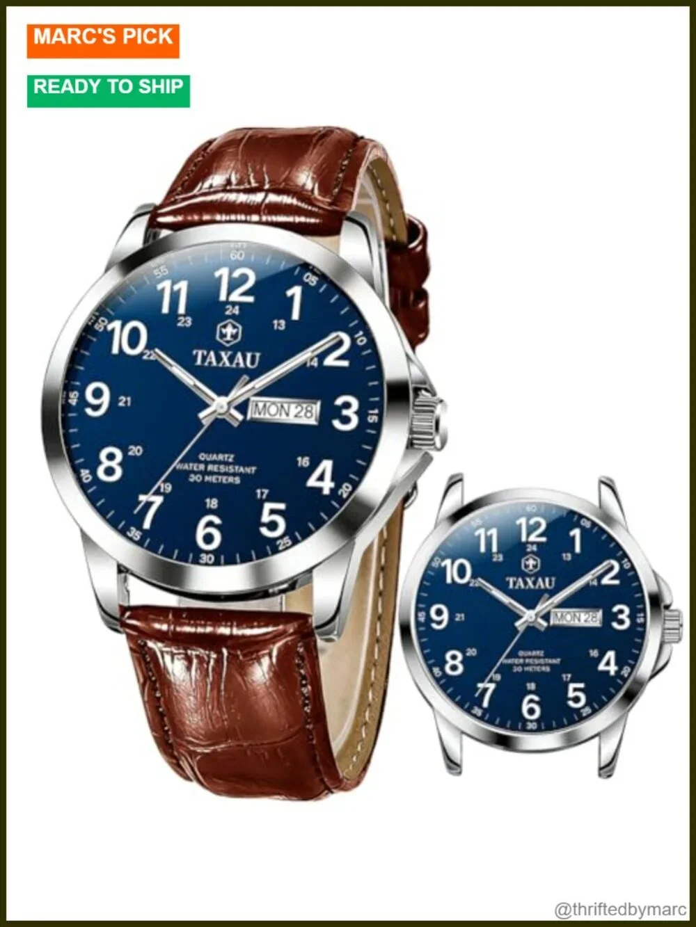 Men's Luxury Analog Waterproof Leather Watch Large Face Quartz Dress